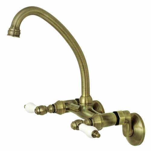 Kingston Brass KS514AB Kingston Antique Brass Double-Handle Wall-Mount Kitchen Faucet