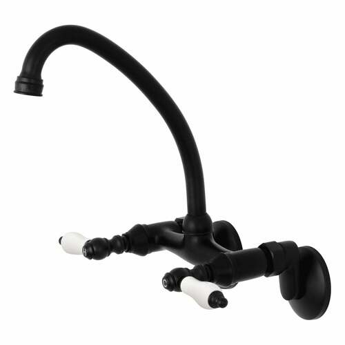 Kingston Brass KS514MB Kingston Matte Black Double-Handle Wall-Mount Bridge Kitchen Faucet