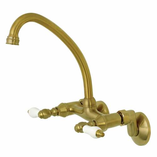 Kingston Brass KS514SB Kingston Double-Handle Wall-Mount Kitchen Faucet, Brushed Brass