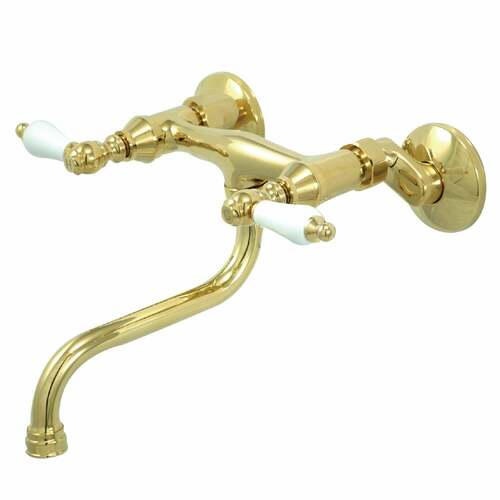 Kingston Brass KS516PB Kingston Double-Handle Wall-Mount Bathroom Faucet, Polished Brass