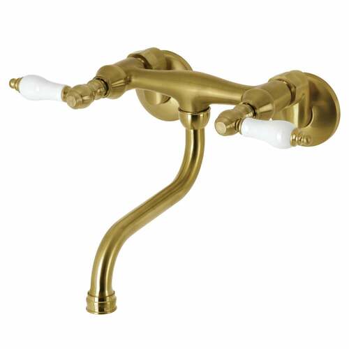 Kingston Brass KS516SB Kingston Double-Handle Wall Mount Bathroom Faucet, Brushed Brass