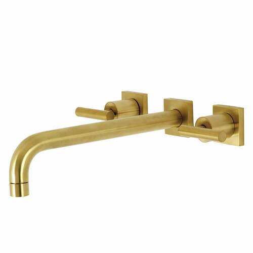 Kingston Brass KS6057CML Manhattan Wall Mount Two-Handle Roman Tub Faucet, Brushed Brass