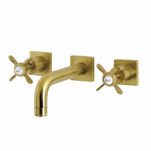 Kingston Brass KS6127BEX Essex Brushed Brass Double-Handle Wall Mount Bathroom Faucet