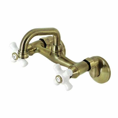 Kingston Brass KS612AB Kingston Antique Brass Double-Handle Wall Mount Bar Faucet