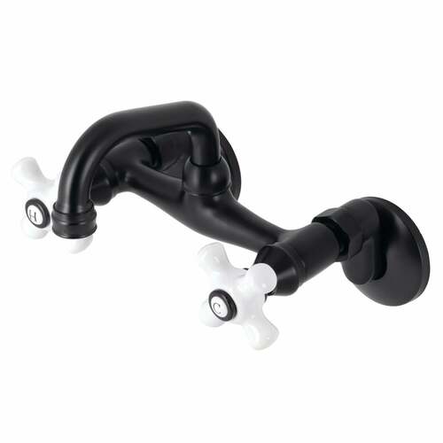 Kingston Brass KS612MB Kingston Matte Black Double-Handle Wall Mount Bar Faucet