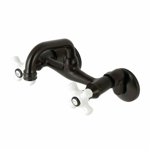 Kingston Brass KS612ORB Kingston Double-Handle Wall Mount Bar Faucet, Oil Rubbed Bronze