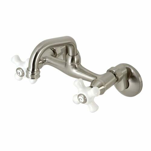 Kingston Brass KS612SN Kingston Double-Handle Wall Mount Bar Faucet, Brushed Nickel