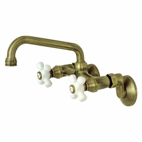 Kingston Brass KS613AB Kingston Antique Brass Double-Handle Wall-Mount Kitchen Faucet