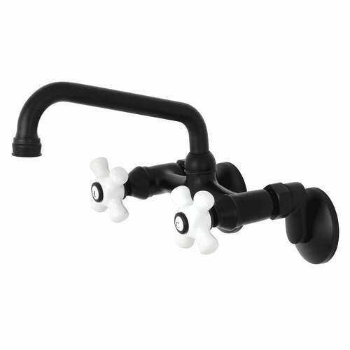 Kingston Brass KS613MB Kingston Matte Black Double-Handle Wall-Mount Bridge Kitchen Faucet
