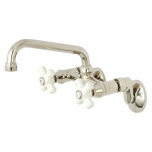 Kingston Brass KS613PN Kingston Double-Handle Wall-Mount Kitchen Faucet, Polished Nickel