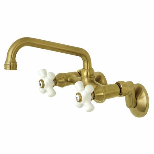Kingston Brass KS613SB Kingston Double-Handle Wall-Mount Kitchen Faucet, Brushed Brass