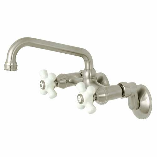 Kingston Brass KS613SN Kingston Double-Handle Wall-Mount Kitchen Faucet, Brushed Nickel