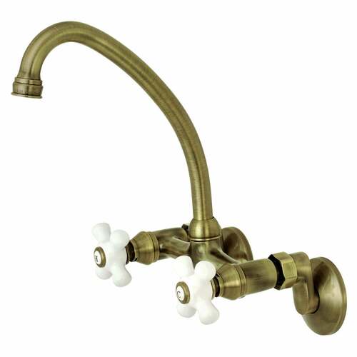 Kingston Brass KS614AB Kingston Antique Brass Double-Handle Wall-Mount Kitchen Faucet