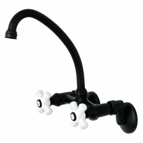 Kingston Brass KS614MB Kingston Matte Black Double-Handle Wall-Mount Kitchen Faucet