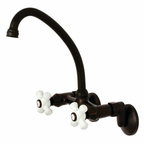 Kingston Brass KS614ORB Kingston Double-Handle Wall-Mount Kitchen Faucet, Oil Rubbed Bronze