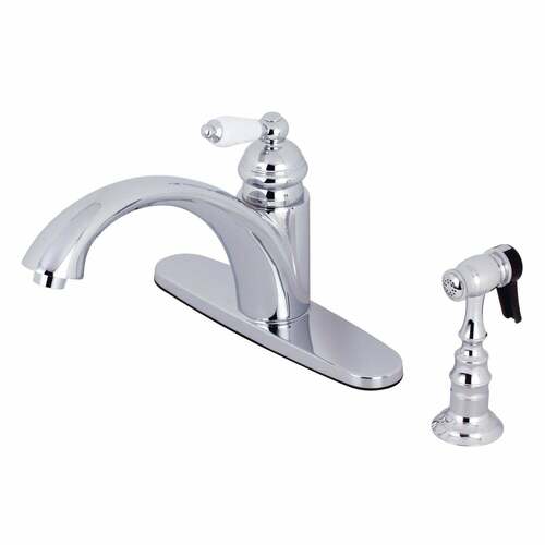 Kingston Brass KS6571PLBS Vintage Single-Handle Kitchen Faucet with Brass Sprayer, Polished Chrome