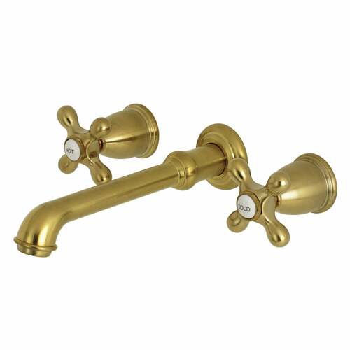 Kingston Brass KS7127AX English Country Double-Handle Wall-Mount Faucet, Brushed Brass