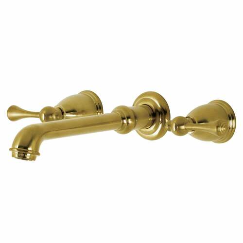 Kingston Brass KS7127BL English Country Double-Handle Wall Mount Faucet, Brushed Brass