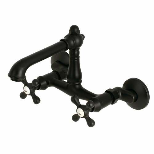 Kingston Brass KS7220AX English Country Matte Black Double-Handle Wall-Mount Kitchen Faucet