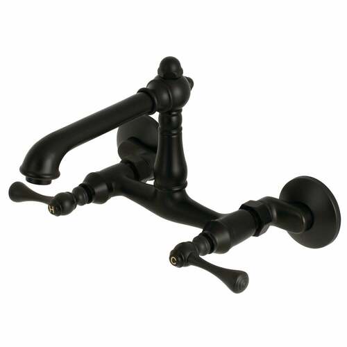Kingston Brass KS7220BL Matte Black English Country Double-Handle Wall-Mount Kitchen Faucet