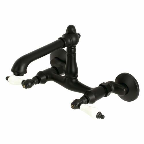 Kingston Brass KS7220PL English Country Matte Black Double-Handle Wall-Mount Kitchen Faucet