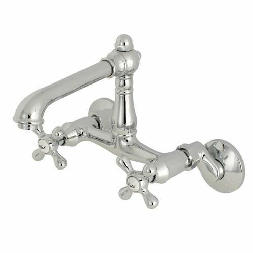 Kingston Brass KS7221AX English Country Double-Handle Wall-Mount Kitchen Faucet, Polished Chrome