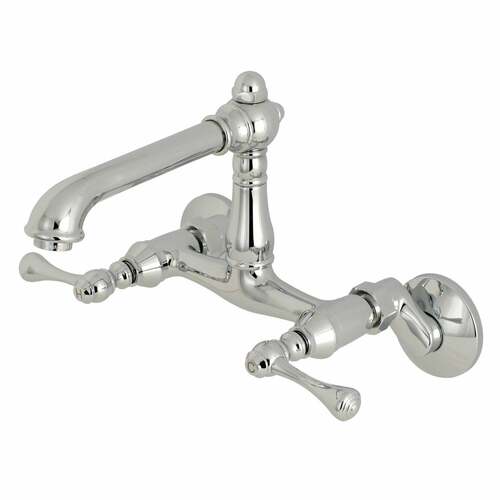 Kingston Brass KS7221BL English Country Double-Handle Wall-Mount Kitchen Faucet, Polished Chrome