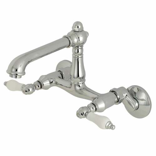 Kingston Brass KS7221PL English Country Double-Handle Wall-Mount Kitchen Faucet, Polished Chrome