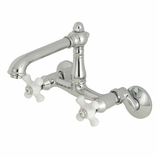Kingston Brass KS7221PX English Country Double-Handle Wall-Mount Kitchen Faucet, Polished Chrome