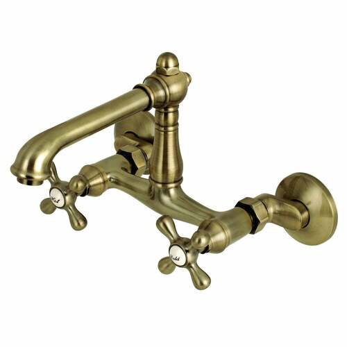 Kingston Brass KS7223AX English Country Double-Handle Wall-Mount Kitchen Faucet, Antique Brass