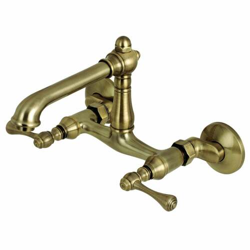 Kingston Brass KS7223BL English Country Double-Handle Wall-Mount Kitchen Faucet, Antique Brass