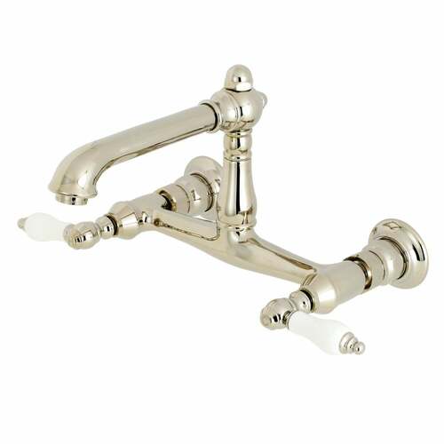 Kingston Brass KS7246PL English Country Double-Handle Wall-Mount Faucet, Polished Nickel