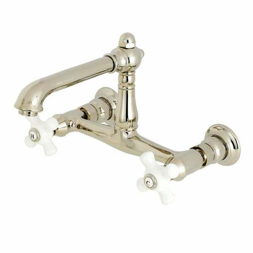 Kingston Brass KS7246PX English Country Double-Handle Wall-Mount Faucet, Polished Nickel