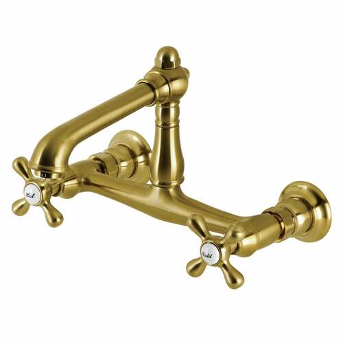 Kingston Brass KS7247AX English Country Double-Handle Wall-Mount Faucet, Brushed Brass