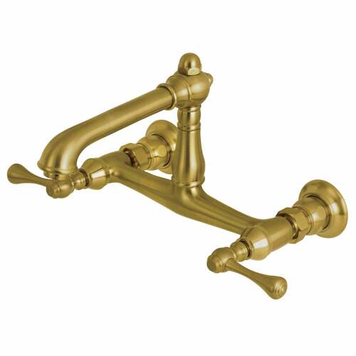 Kingston Brass KS7247BL English Country Double-Handle Wall-Mount Faucet, Brushed Brass