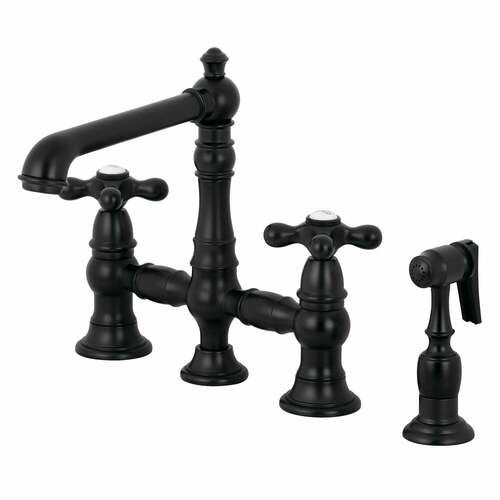 Kingston Brass KS7270AXBS English Country Bridge Kitchen Faucet with Brass Sprayer, Matte Black