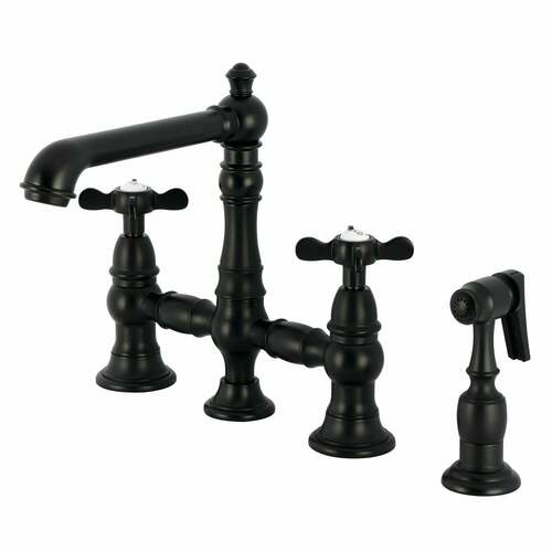 Kingston Brass KS7270BEXBS Essex 2-Handle 4-Hole Deck Mount Kitchen Faucet with Brass Sprayer, Matte Black