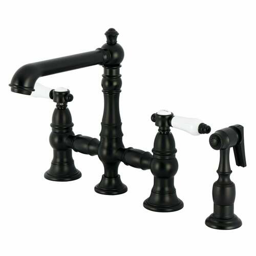 Kingston Brass KS7270BPLBS Bel-Air Matte Black Two-Handle Bridge Kitchen Faucet with Brass Sprayer
