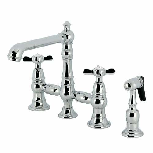 Kingston Brass KS7271BEXBS Essex 2-Handle 4-Hole Deck Mount Kitchen Faucet with Brass Sprayer, Chrome