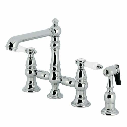 Kingston Brass KS7271BPLBS Bel-Air Two-Handle 4-Hole Deck Mount Kitchen Faucet with Brass Sprayer, Chrome