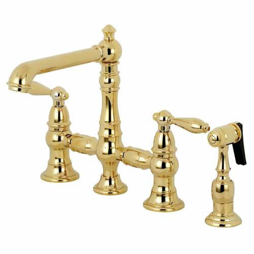 Kingston Brass KS7272ALBS English Country Bridge Kitchen Faucet with Brass Sprayer, Polished Brass