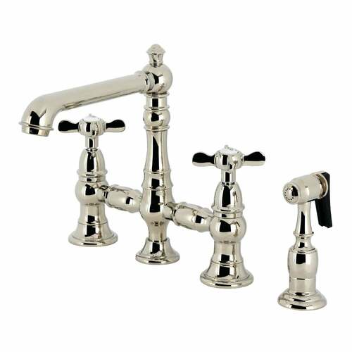 Kingston Brass KS7276BEXBS Essex Polished Nickel 2-Handle Bridge Kitchen Faucet with Side Sprayer
