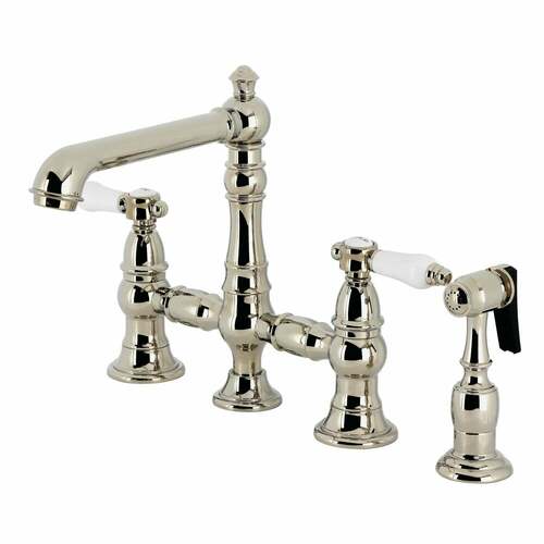 Kingston Brass KS7276BPLBS Bel-Air 4-Hole Deck Mount Bridge Kitchen Faucet with Brass Side Sprayer, Nickel