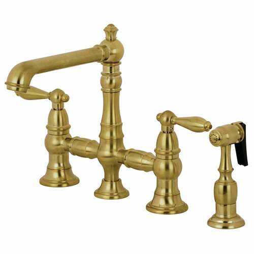 Kingston Brass KS7277ALBS English Country Bridge Kitchen Faucet with Brass Sprayer, Brushed Brass