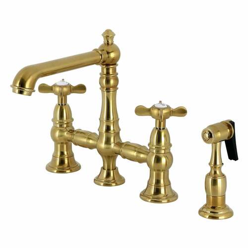 Kingston Brass KS7277BEXBS Essex 2-Handle 4-Hole Deck Mount Kitchen Faucet with Brass Side Sprayer
