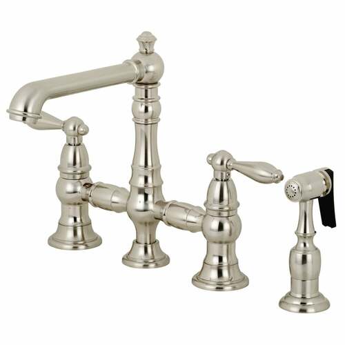 Kingston Brass KS7278ALBS English Country Bridge Kitchen Faucet with Brass Sprayer, Brushed Nickel