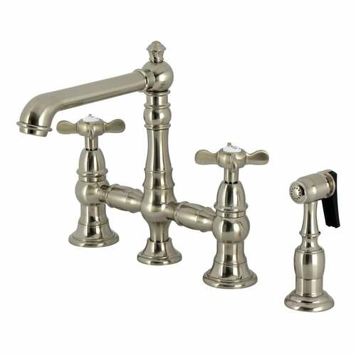 Kingston Brass KS7278BEXBS Essex 2-Handle 4-Hole Deck Mount Kitchen Faucet with Brass Side Sprayer, Nickel