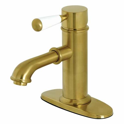 Kingston Brass KS7417DPL Paris Single-Hole Bathroom Faucet with Deck Plate Brass Drain, Brushed Brass