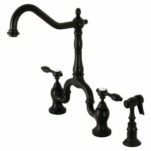 Kingston Brass KS7750TALBS Tudor Bridge Matte Black Kitchen Faucet with Brass Side Sprayer