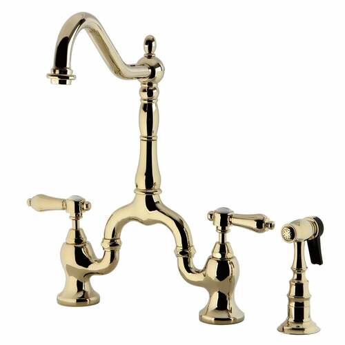 Kingston Brass KS7752BALBS Heirloom Bridge Kitchen Faucet with Brass Sprayer, Polished Brass